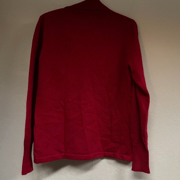 El Daws Womens Pure Cashmere Sweater Small Long Sleeve Button High Collar Red - Picture 2 of 9